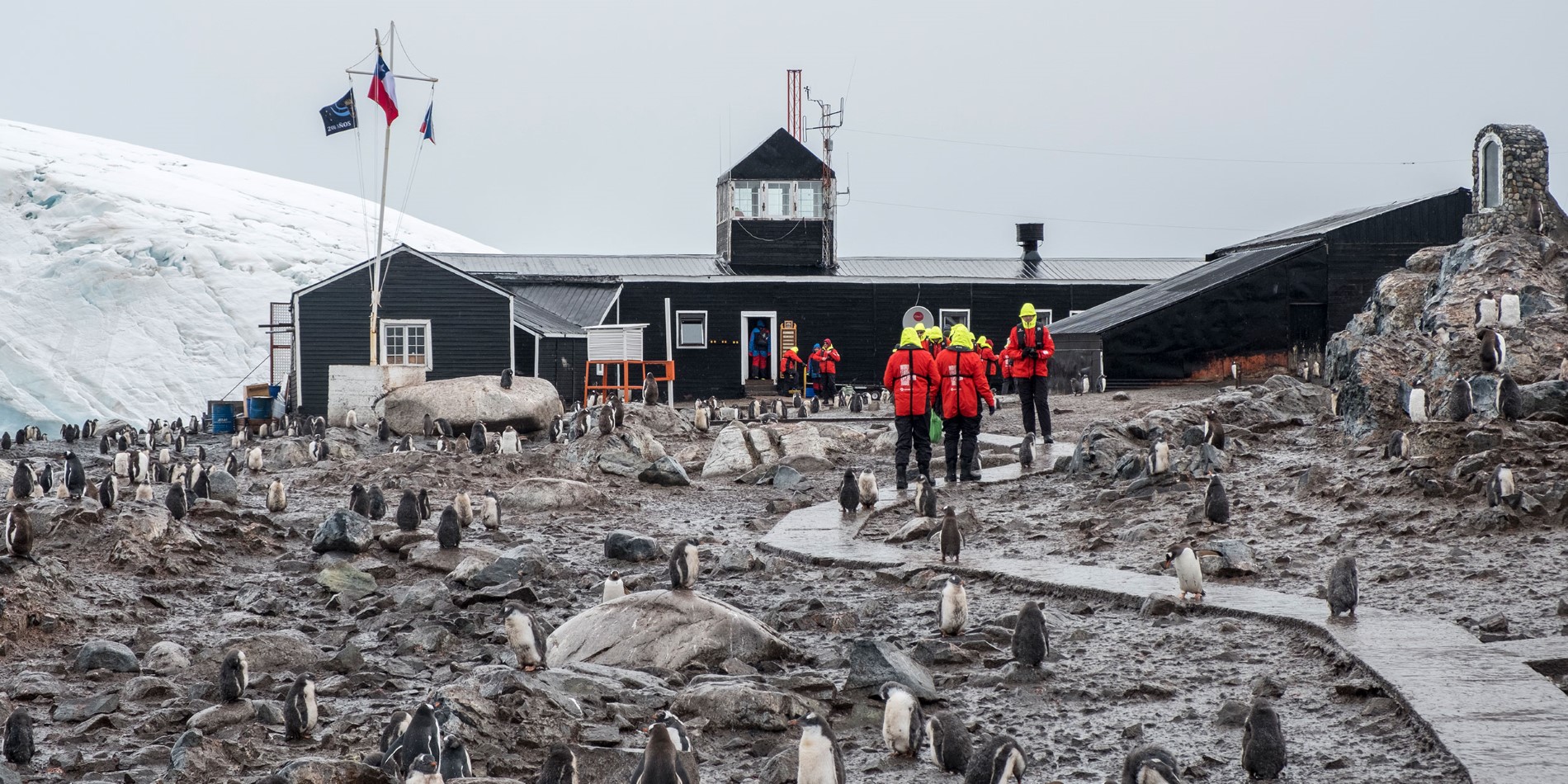 Hurtigruten gjester besøke en forskningsstasjon i Paradise Bay Antarktis